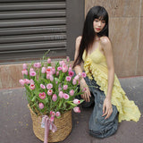 Women Tops Spring Sexy Suspenders Midriff-Baring Top