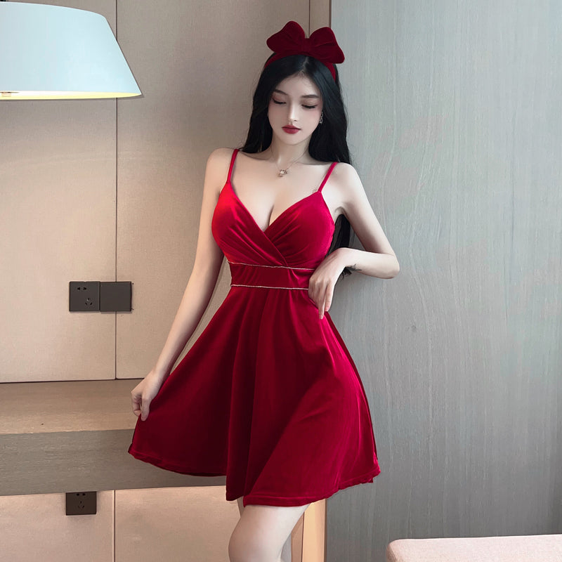 Women Maxi Dress Fall Sexy Pleuche Sling Dress