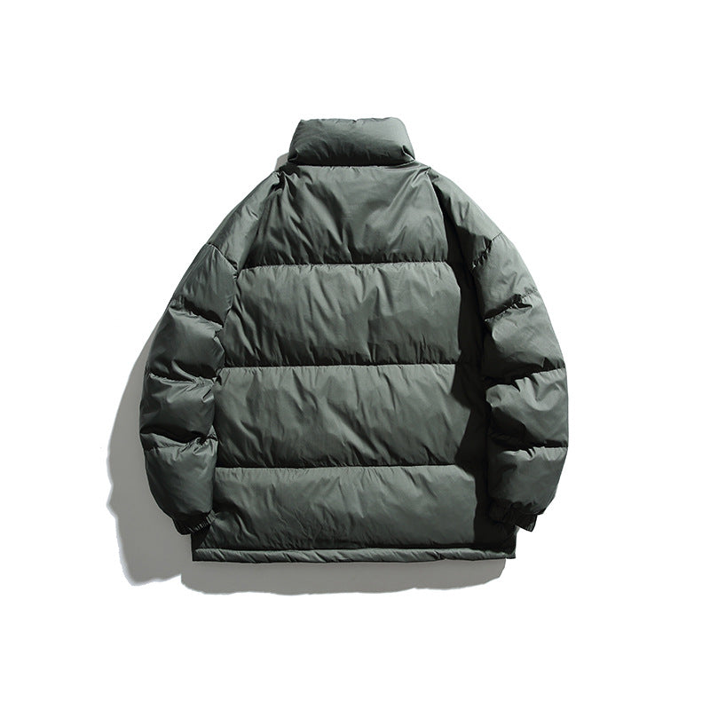 Unisex Winter Cotton Coat Stand-up Collar down Jacket Vintage Zipper Pocket down Jacket