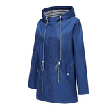 Women's Trench Coat Long-Sleeved Waterproof Mid-Length Trench Coat Women's Hooded Striped Raincoat