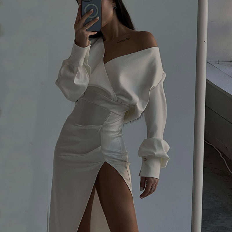 Women Dresses Long Sleeve Sexy Slit Dress Maxi Dress