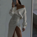 Women Dresses Long Sleeve Sexy Slit Dress Maxi Dress