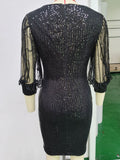 Women's Evening Gown Long Sleeve Sequins Dress Sexy Retro Evening Dress