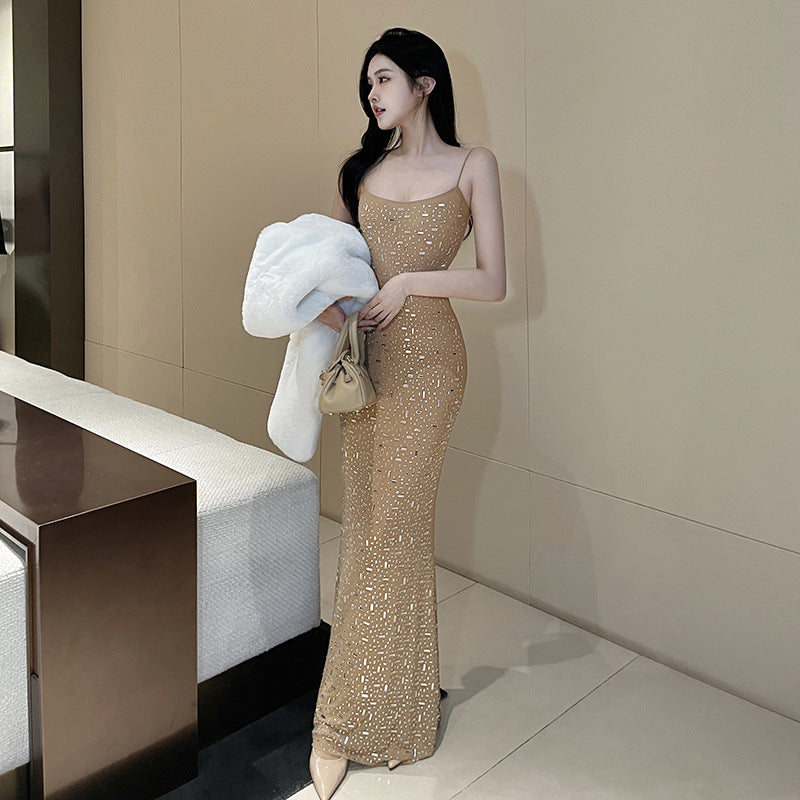 Women Dresses Mesh Camisole Dress Autumn and Winter Slim Fit Skirt
