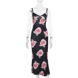 Women Dresses Summer Slim Fit Long Dress Casual Flowers Printing Slip Dress