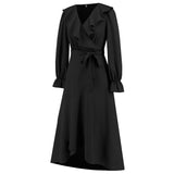 Women Date Dress Winter V-neck Dress Mid-Length Dress