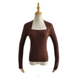 Women Sweater Knitwear Autumn Long Sleeve Square-Neck Knitwear