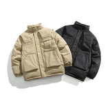 Unisex Winter Cotton Coat Three-Dimensional Pocket Decoration Workwear Cotton Coat Retro Stand-up Collar Cotton-Padded Clothes