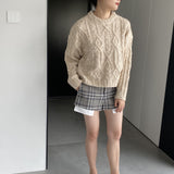 Women Winter Knitted Sweater Crew Neck Twist Loose-Fitting Long Sleeve Sweater X1925