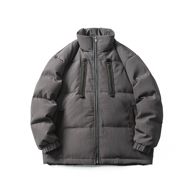 Unisex Winter Cotton Coat Stand-up Collar down Jacket Vintage Pocket Decorative down Jacket