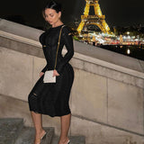 Women Dresses Winter Sexy Cutout Ripped Wool Long Sleeve Dress