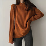 Women Knitwear Autumn Winter Retro Turtleneck Sweater Loose Sweater