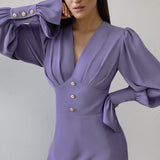Women Dress Elegant Lantern Sleeve Chiffon Dress