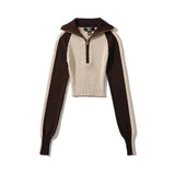 Women Sweater Knitwear Autumn Sexy Hot Girl High Collar Short Section Retro Contrast Color Raglan Knitted Coat