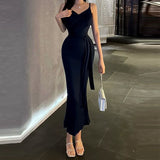 Women Dresses Figure Sexy V-neck Long Dress Suspender Skirt