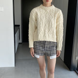 Women Winter Knitted Sweater Crew Neck Twist Loose-Fitting Long Sleeve Sweater X1925