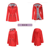 Women's Trench Coat Long-Sleeved Waterproof Mid-Length Trench Coat Women's Hooded Striped Raincoat