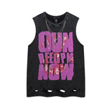 Men Vest Vintage Skull Graffiti Distressed Vest