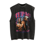 Men Vest Angel Print Distressed Vintage Retro Sleeveless T-shirt