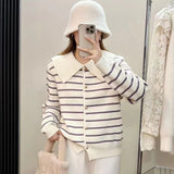 Women Knitwear Autumn and Winter Striped Sweater Loose Knitted Cardigan