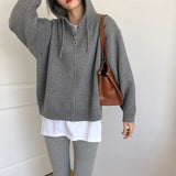 Women Knitted Cardigan Zipper Hooded Sweatshirt Casual Sweater Women's Loose Sweater Coat
