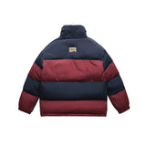 Unisex Winter Cotton Coat Stripes Stand-up Collar Cotton-Padded Clothes Vintage Labeling Warm-Keeping Cotton Clothing