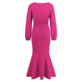 Women Date Dress V-neck Fishtail Skirt Elegant High Waist Evening Long Dress