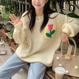 Women Knitwear Autumn Three-Dimensional Flower round Neck Sweater Loose Sweater