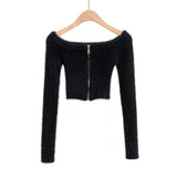 Women Sweater Knitwear Long-Sleeve Zipper Knitted Cardigan Short Coat