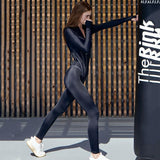 Women Jumpsuit Autumn and Winter Long Sleeves High Elastic Zipper Jumpsuit