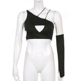Women T-shirt Hollow out One-Shoulder Sleeve Sexy Nightclub Vest