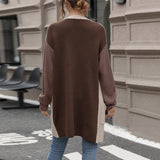 Women Knitted Sweater Fall Colorblock Sweater Coat