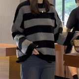 Women Knitwear Autumn and Winter Striped round Neck Sweater Loose Sweater