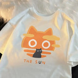 2024 Summer Fan Cat and Women Pure Cotton T-Shirt