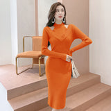 Women Maxi Dress Autumn and Winter off-the-Shoulder Slim Knit Dress