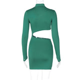 Women Dresses Spring Sexy Hollow-out Slim-Fit Turtleneck Long Sleeve Dress