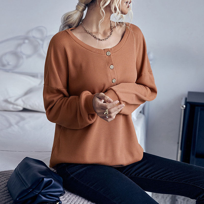 Women Knitted Sweater Autumn Leisure Solid Color Long Sleeve Sweater Thin
