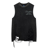 Women Vest Washed and Worn Ripped Sleeveless T-shirt Vintage Vest