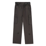 Men Sweatpants Cargo Straight-Leg Trousers Men's Zipper Pocket Loose Wide Leg Pants