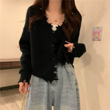 Women Knitted Cardigan V-neck Hole Autumn Sweater Coat