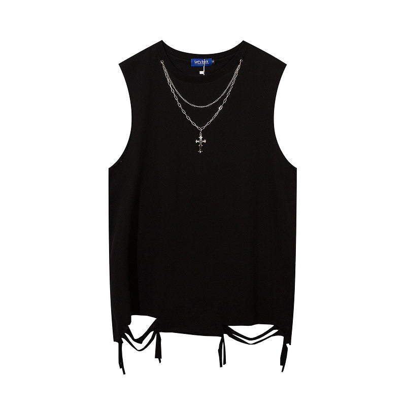Men Vest Necklace Vest Men's and Women's Hiphop Loose Sleeveless T-shirt Sports Top
