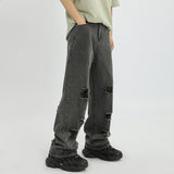 Men Jeans Washed Jeans Loose Slim Trousers
