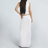 Women Co-Ord Set Sleeveless Short Cropped Tank Top Slim-Fit Sheath Dress Two-Piece Set