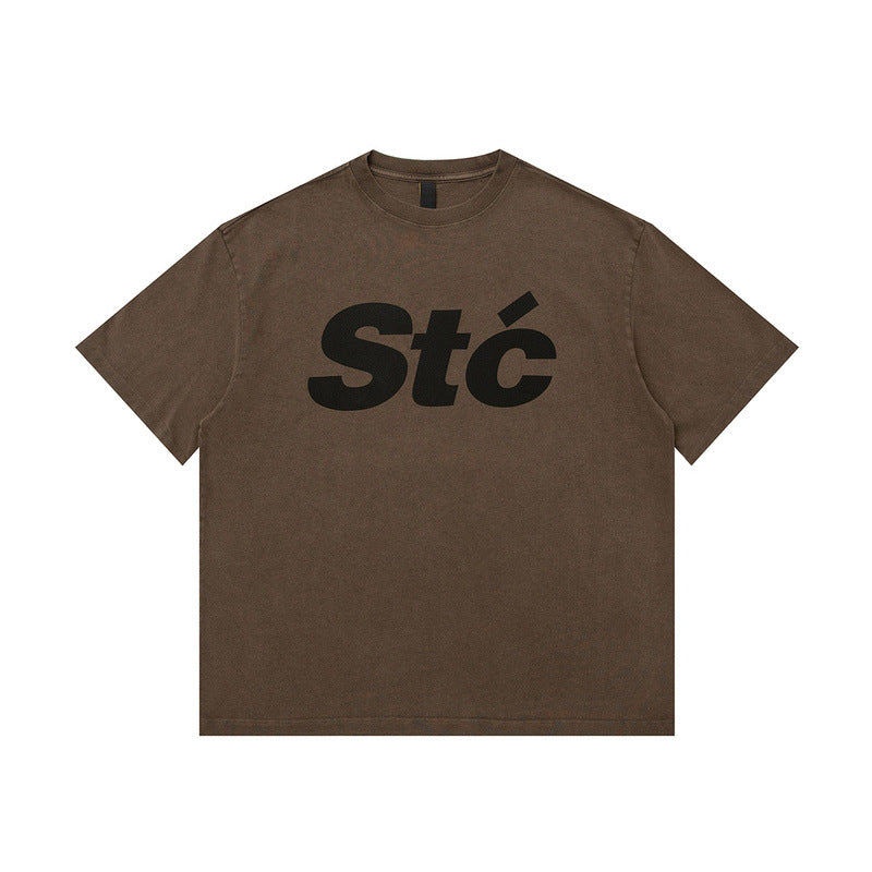 Men T Shirt Washed Distressed Short Sleeve Printed T-shirt