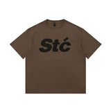 Men T Shirt Washed Distressed Short Sleeve Printed T-shirt