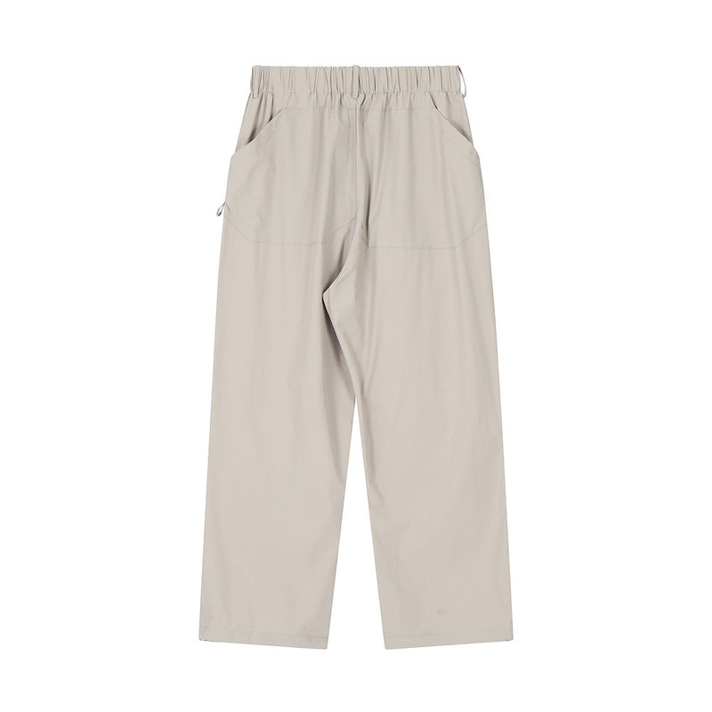 Men Sweatpants Pocket Pleated Casual Straight Trousers Sports Drawstring Ankle Banded Pants