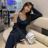 Women Dresses U Collar Knitted Dress Slim Fit Long Dress