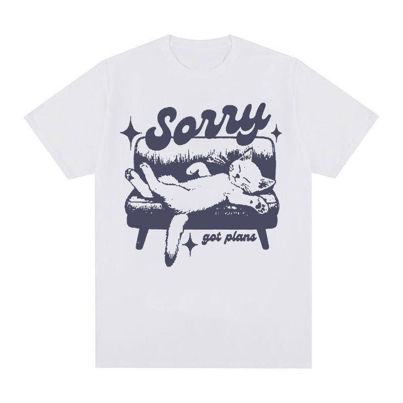 Sorry Got Plans Retro Graphic T Shirts Nostalgia Cat Tops