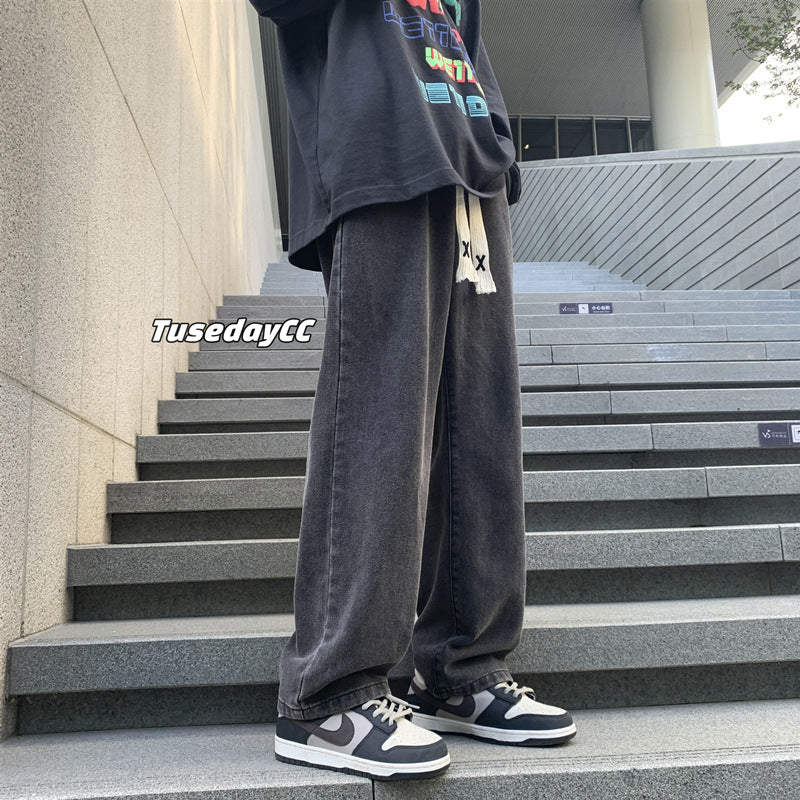 Men Jeans Black Jeans Oversize Loose Straight Drooping Wide Leg Pants