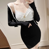 Women Dresses V-neck Strap Dress Cardigan Outer Coat Suit